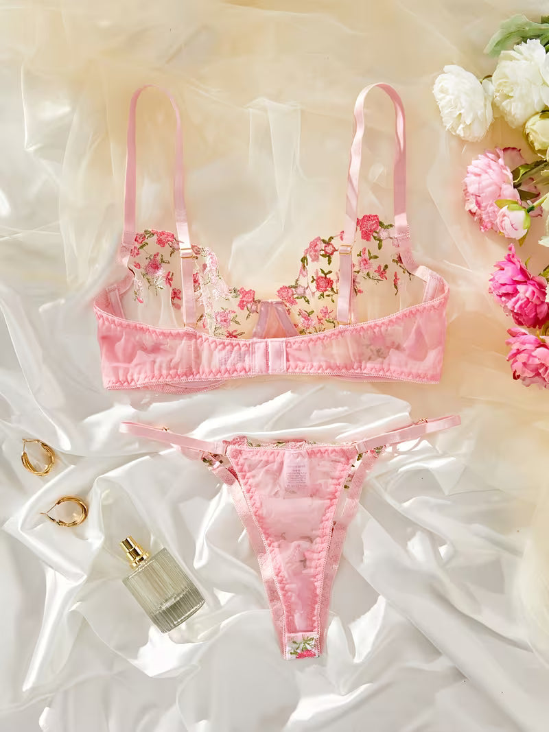 Net Floral mesh pushup Bra set.