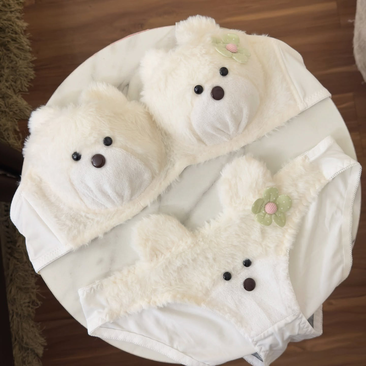 Cute Plush Teddy Bear Lingerie Set – Fuzzy Strapless Bra & Panty Two-Piece Set - Pack of 3