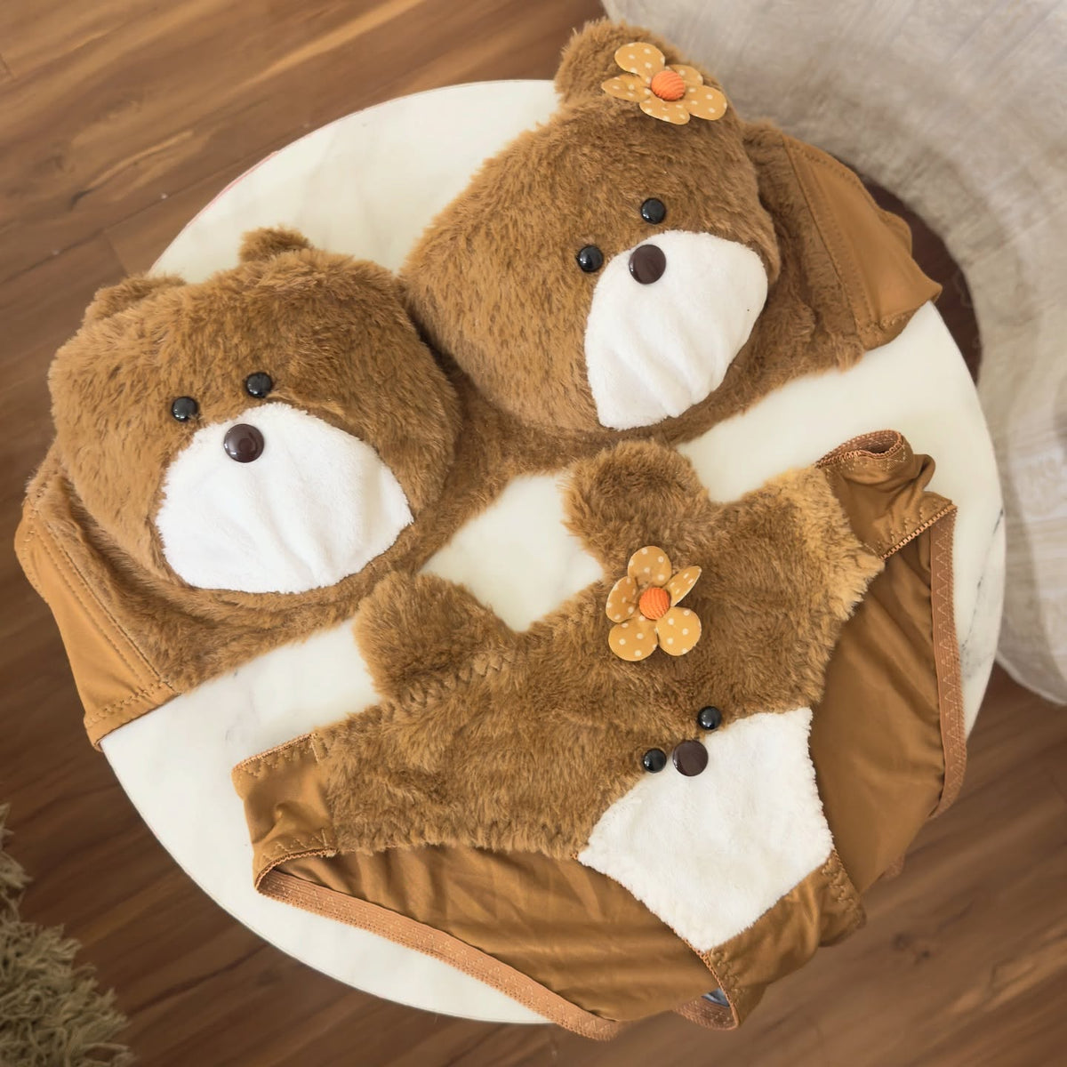 Cute Plush Teddy Bear Lingerie Set – Fuzzy Strapless Bra & Panty Two-Piece Set - Pack of 3