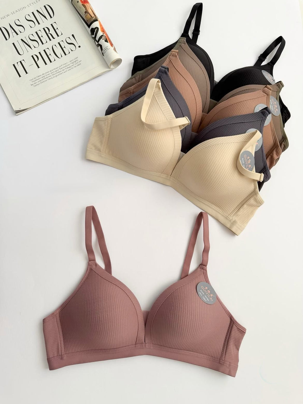 Seamless Ribbed Wireless Bra – Light Support Contour Bralette - Pack of 2