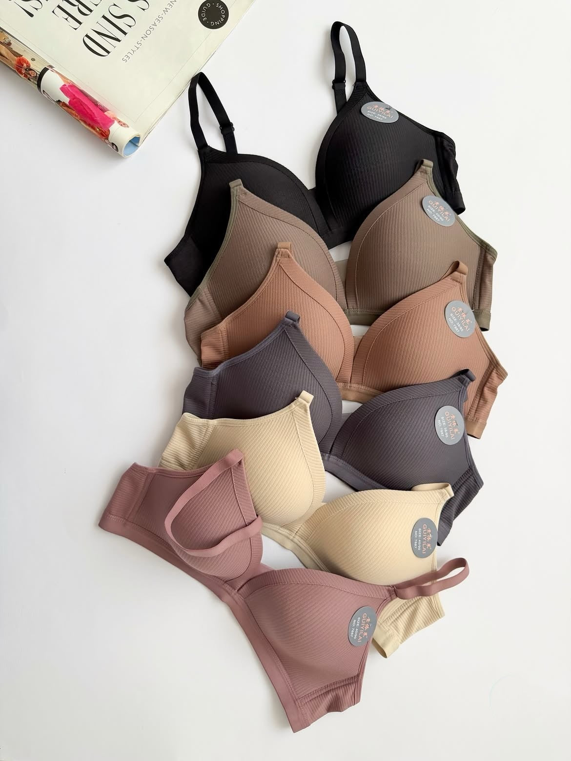 Seamless Ribbed Wireless Bra – Light Support Contour Bralette - Pack of 2