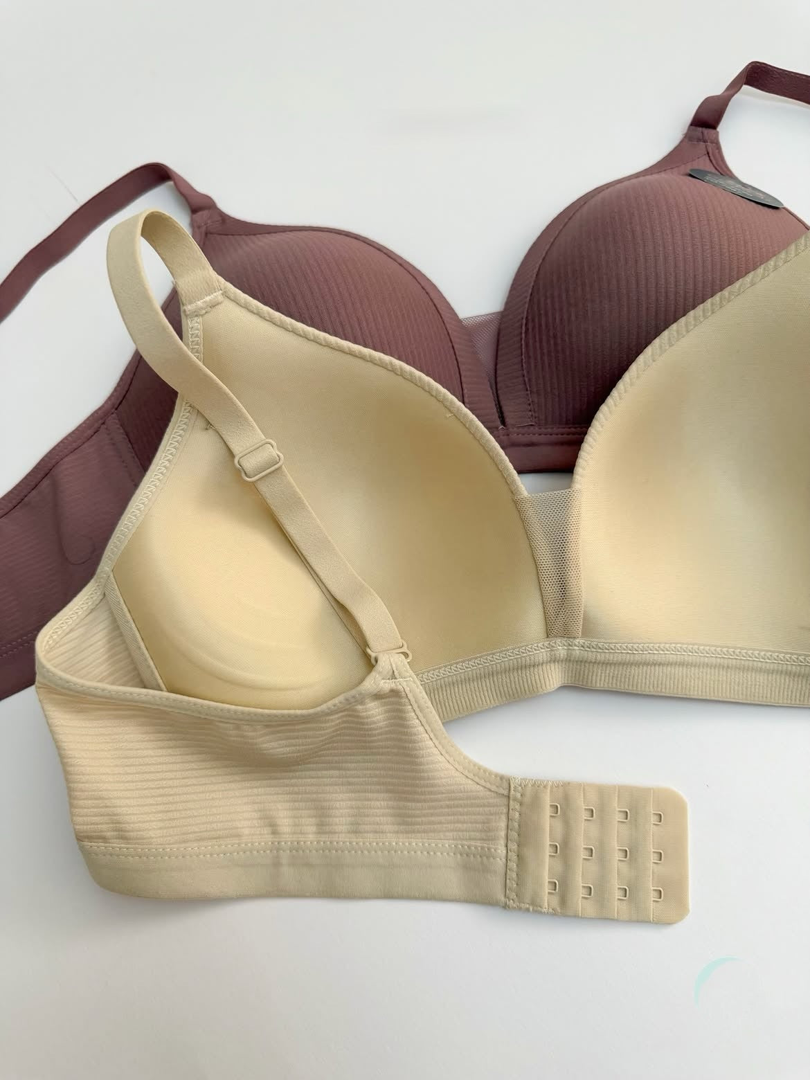 Seamless Ribbed Wireless Bra – Light Support Contour Bralette - Pack of 2